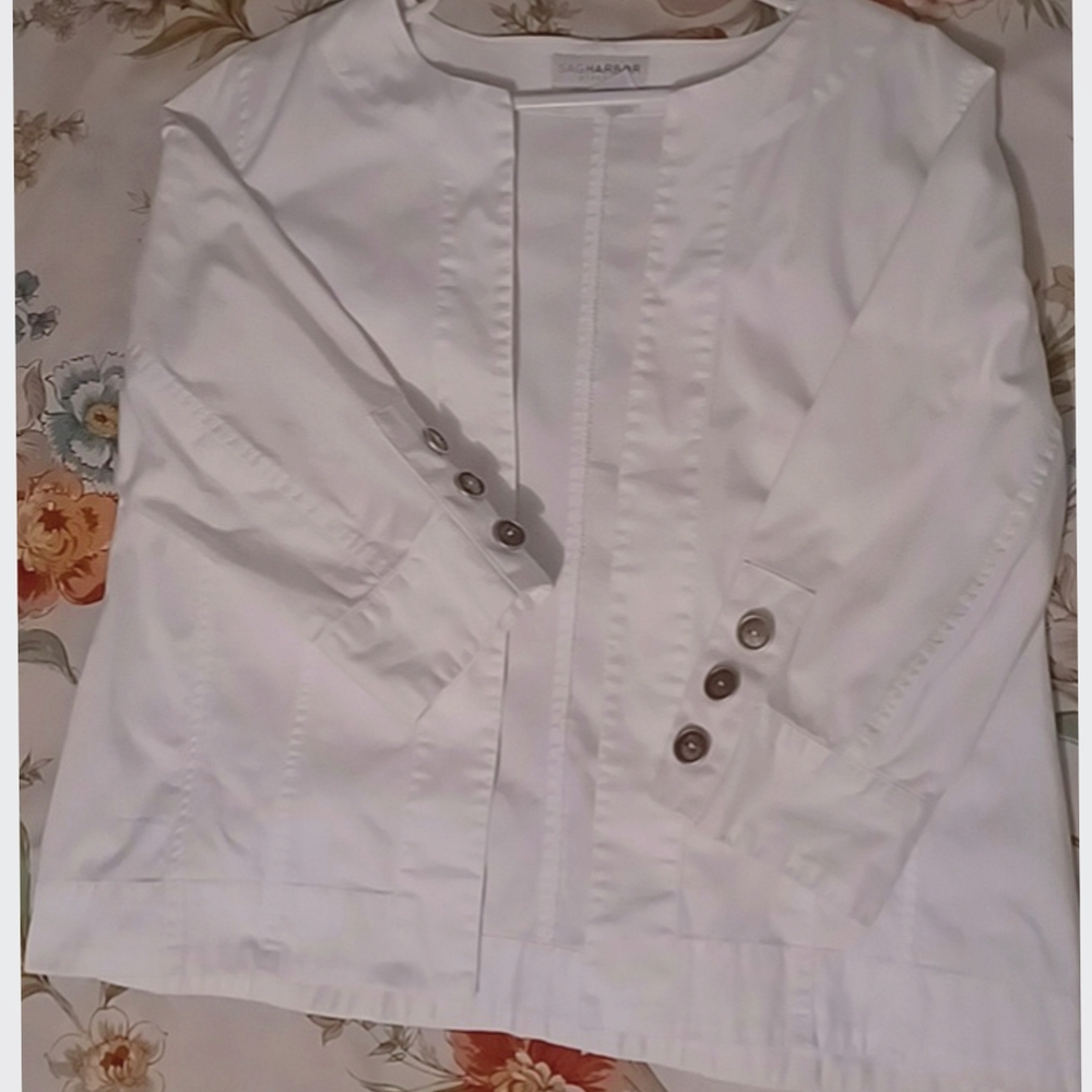 FREE SHIPPING Sag Harbor STRECH Open Jacket, Size L, White